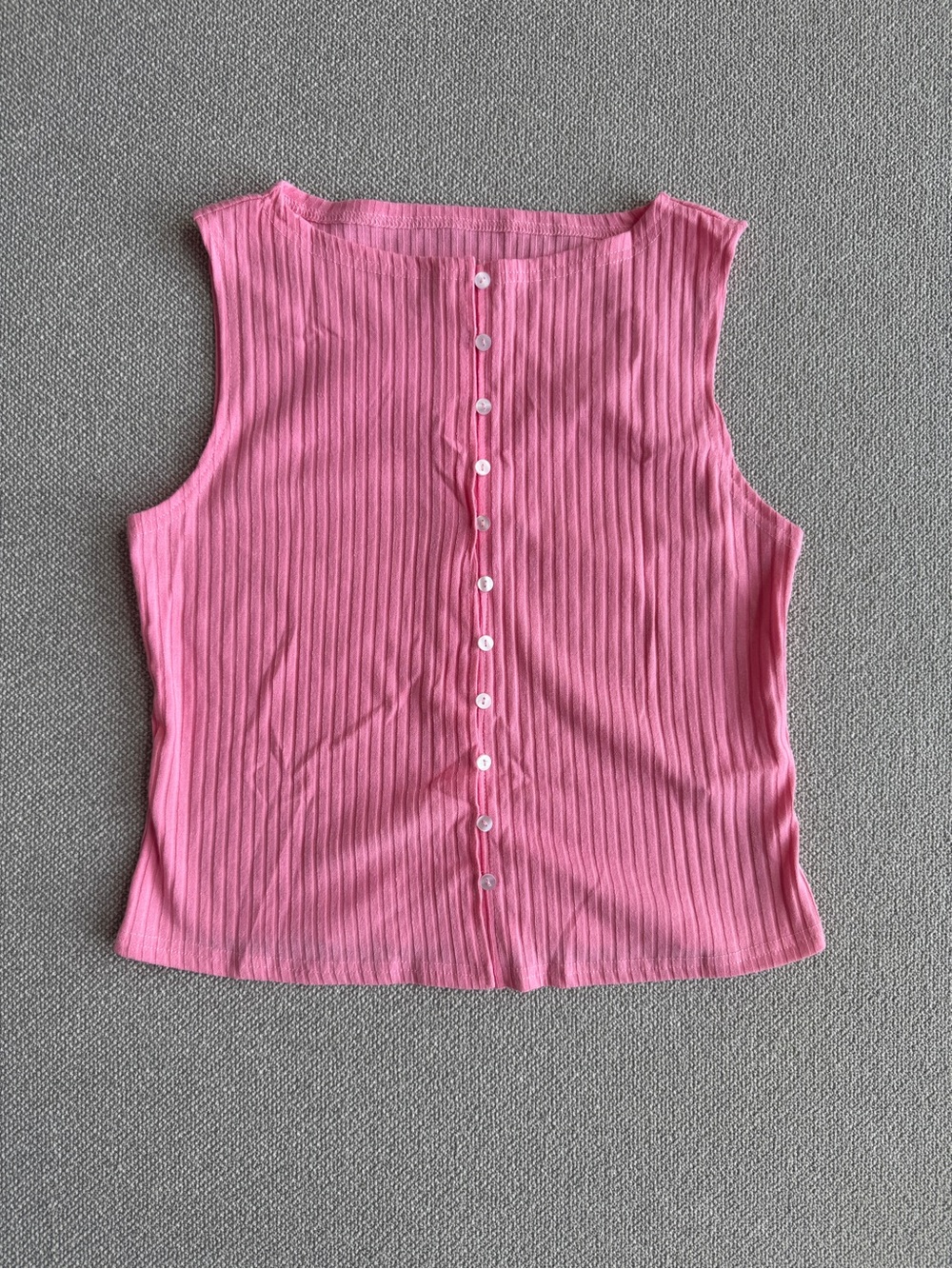 Pink Ribbed Button Front Tank Top Y2K Sleeveless Knit Top Size Large - Picture 2 of 5